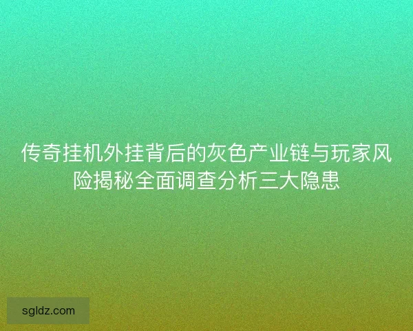 传奇挂机外挂背后的灰色产业链与玩家风险揭秘全面调查分析三大隐患
