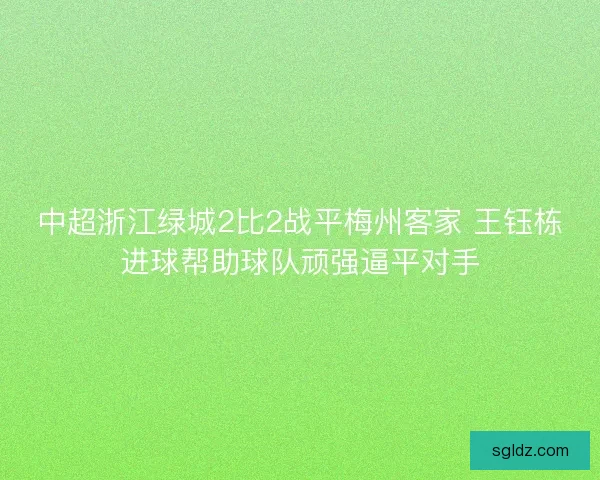 中超浙江绿城2比2战平梅州客家 王钰栋进球帮助球队顽强逼平对手